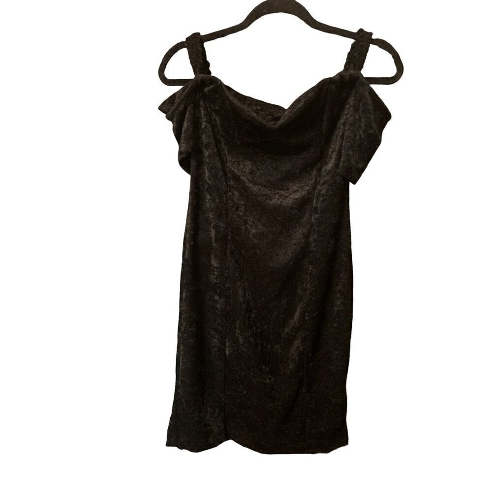 Womens Vintage Happy Legs 90's Black Dress Crushed Velvet Off Shoulder Medium